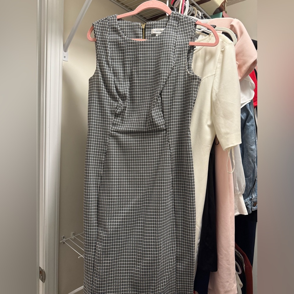 Calvin Klein Black and White Geometric Midi Dress